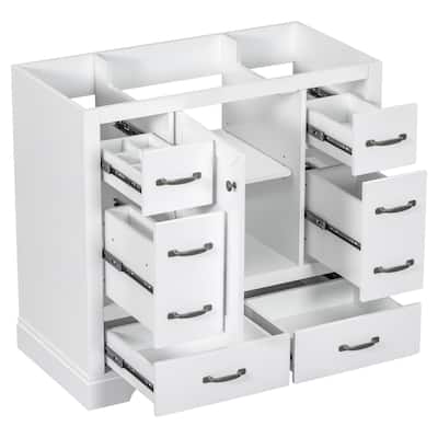 Modern 36 inch Bathroom Vanity Base without Sink, Bathroom Storage Cabinet with 6 Drawers and Adjustable Shelf