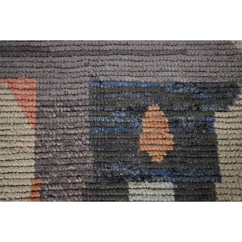 Beige Moroccan Abstract Area Rug Hand-Knotted Wool Carpet - 8'0"x 12'4"