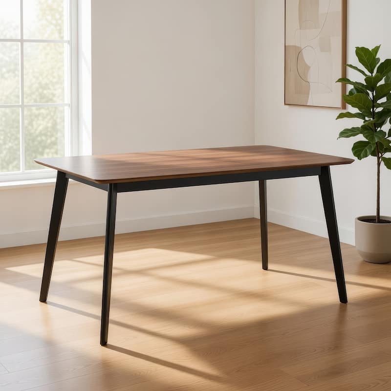 Bery Dining Table, 59 Inch Rectangular Brown Top, Scandinavian Black