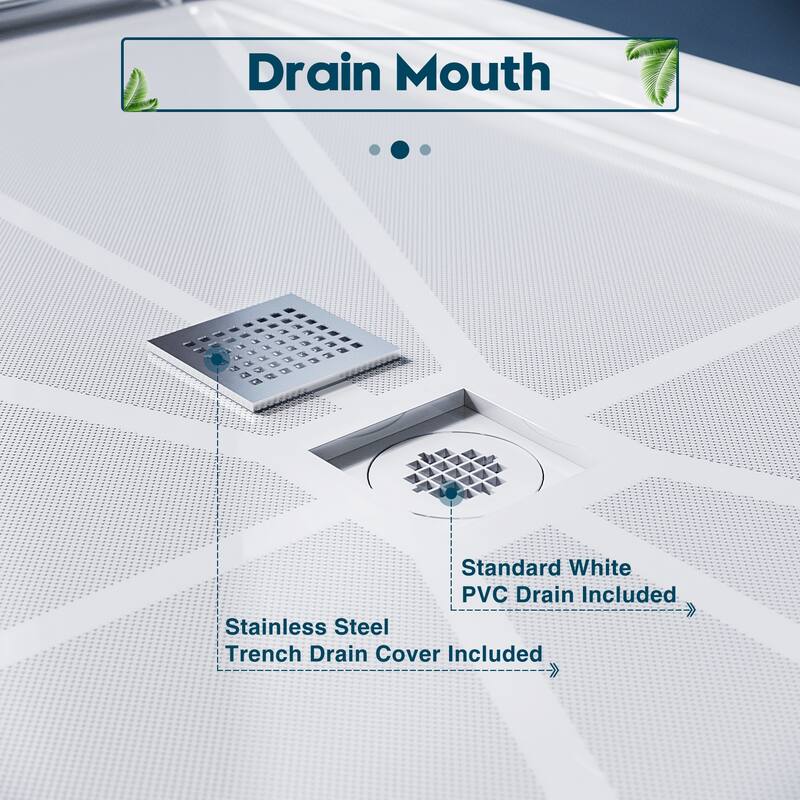Elegant Rectangular Shower Base in White Center Drain Single Threshold Anti-slip SMC Shower Pan