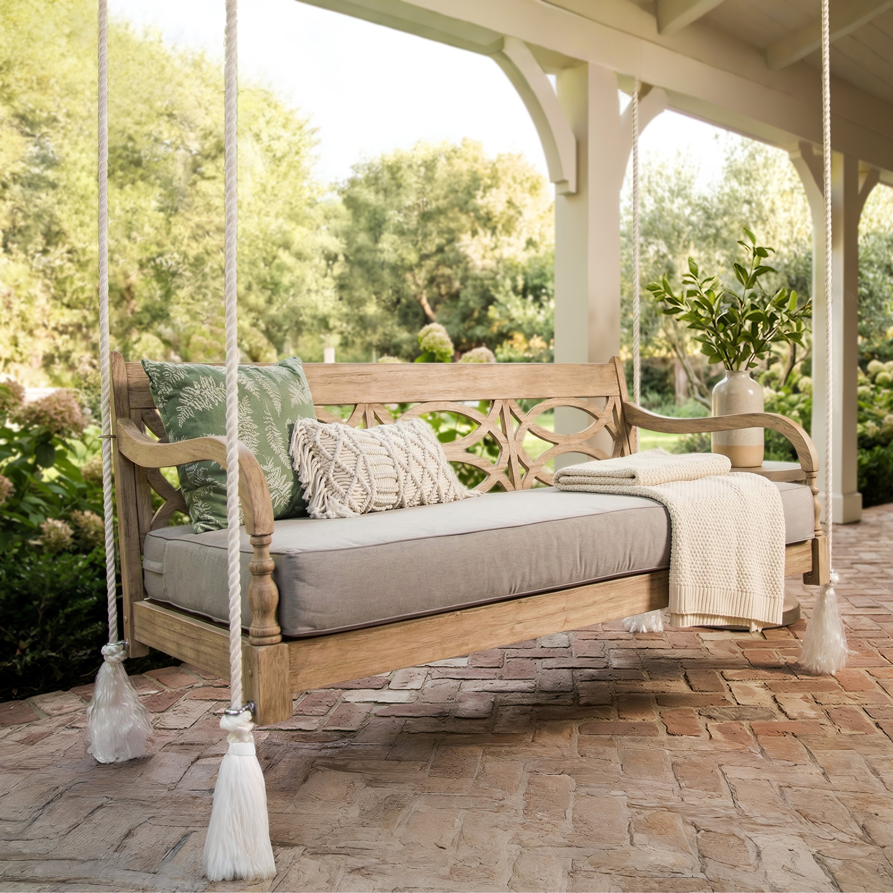 Cambridge Casual Renley Wood Outdoor Porch Swing Daybed with Cushion