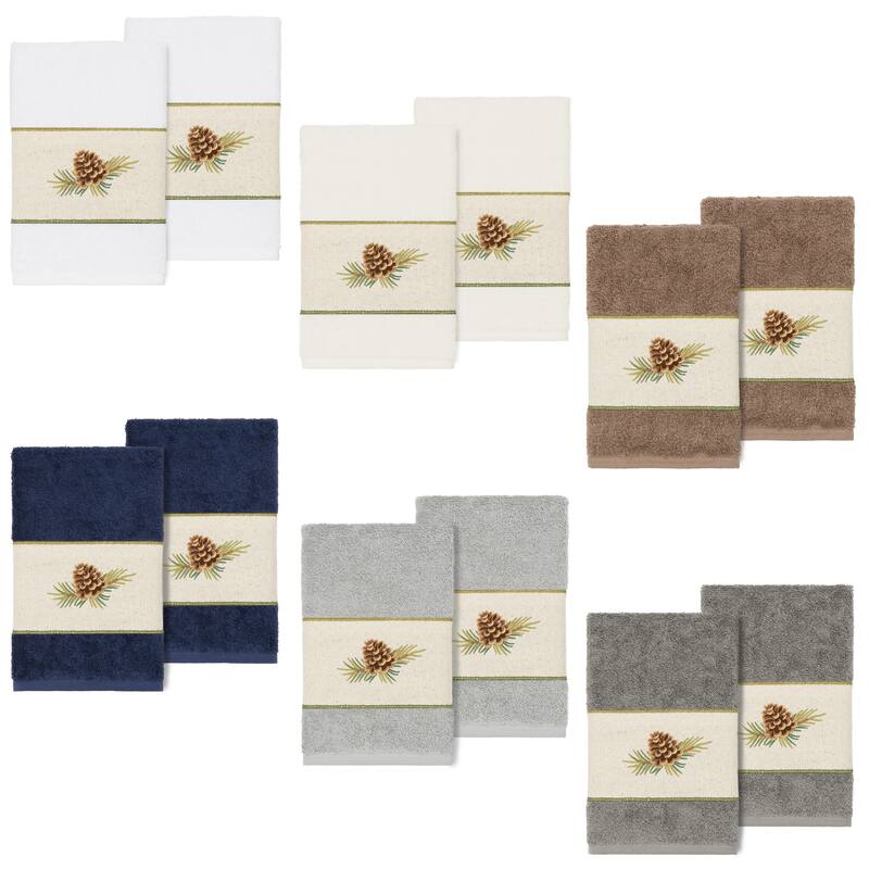 Authentic Hotel and Spa 100% Turkish Cotton Pierre 2PC Embellished Hand Towel Set