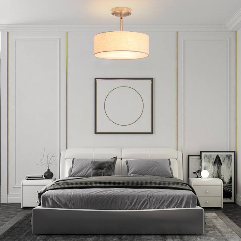 3-Light Classic Hanging Semi Flush Mount Ceiling Light Fixture with Rattan Cover for Kitchen Island