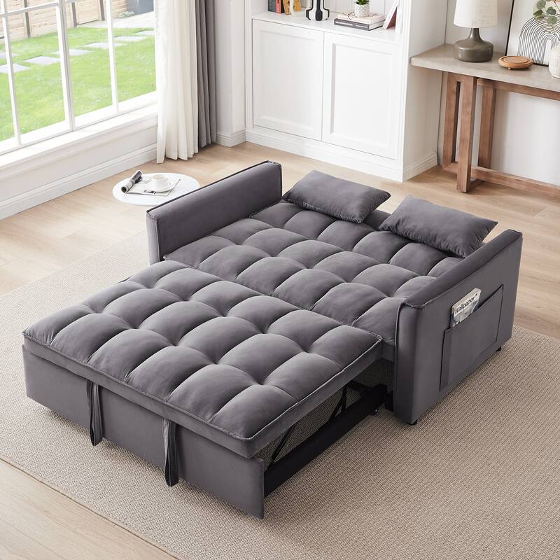 Versatile Velvet Futon Sofa Bed with Adjustable Back and Storage Bag for Living Room