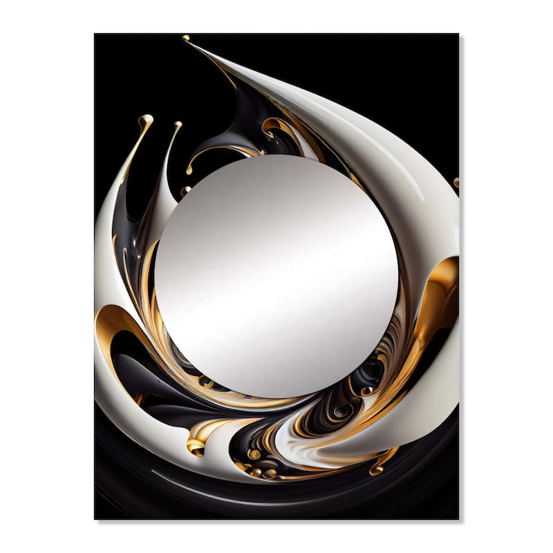 Designart "Gold Black And White Stained Glass II" Modern Mirror Gold - Modern Large Living Room Wall Mirror Art