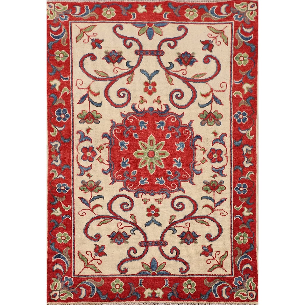 Traditional Kazak Accent Rug Hand-Knotted Floral Wool Carpet - 2'9" x 4'0"