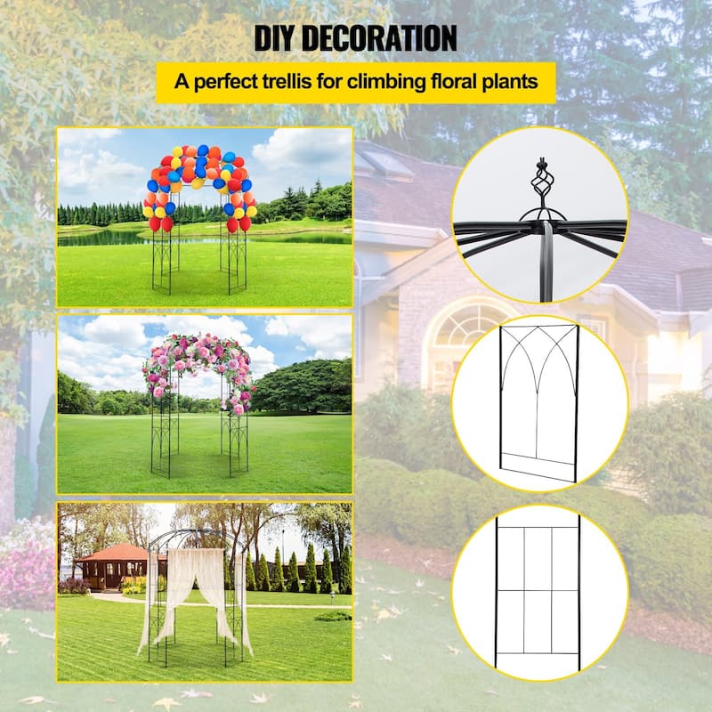 Outdoor Metal Garden Arbor Arch, Birdcage Trellis for Climbing Plants