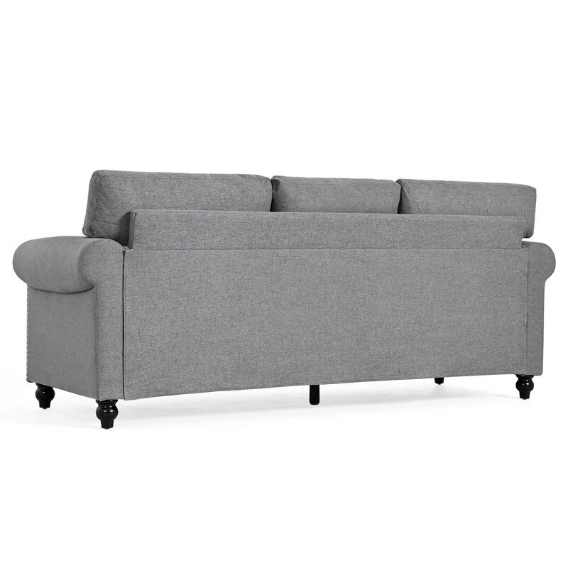 83.86" Fabric Roll-Arm 3-Seater Sofa with Pocket Spring Seat, PP Foam Backrest, and Solid Wood Frame