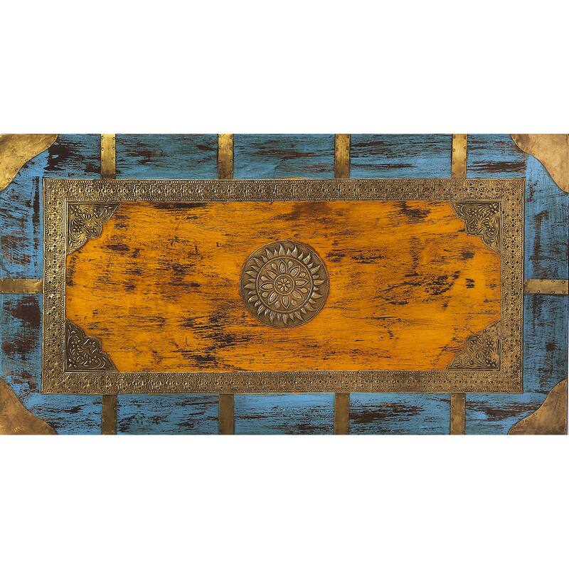 Nador Hand-Painted Brass Inlay Storage Trunk Coffee Table