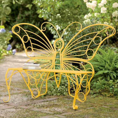 Indoor/Outdoor Metal Butterfly Garden Bench in Yellow