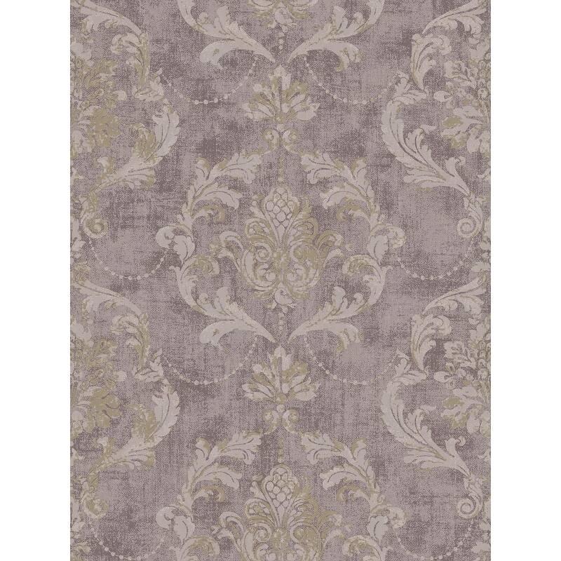 Seabrook Designs Octavius Chandelier Unpasted Wallpaper - 27 in. W x 27 ft. L - 27 in. W x 27 ft. L - Metallic Plum & Greige