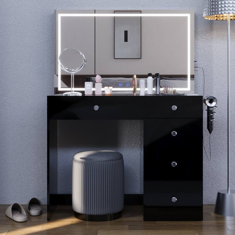 Boahaus Emilia Vanity Desk with Bluetooth Speakers & LED Mirror