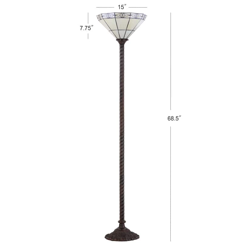 Peacock Tiffany-Style 68.57" Torchiere LED Floor Lamp, Bronze by JONATHAN Y - 68.57" H x 15" W x 15" D