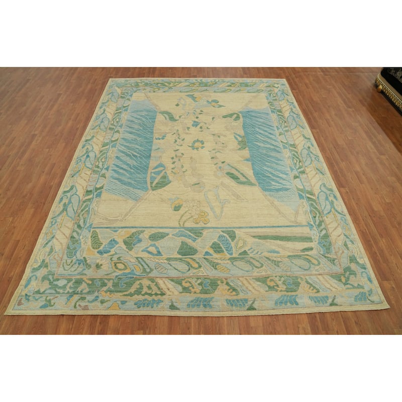 Handmade Wool Oushak Turkish Area Rug, Geometric Carpet - 11' 10'' X 9' 2''