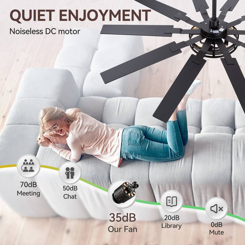 60" Reversible 10-Blade Open-Caged Metal Ceiling Fan with Light and Remote