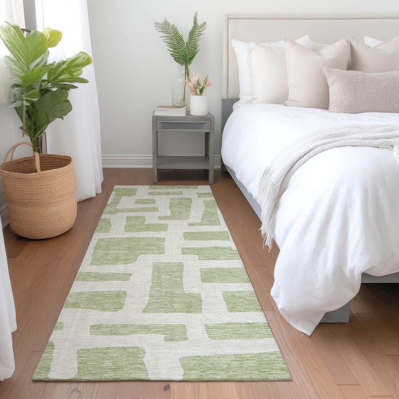 Premium Washable Super Soft Geo Maze Mayfield Rug - Aloe - 2'3" x 7'6"
