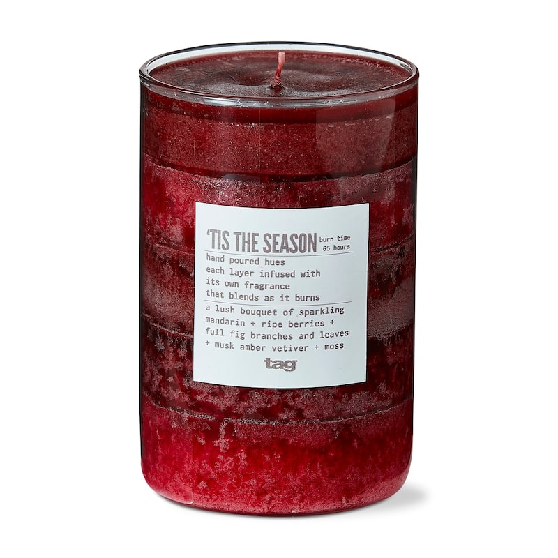 Tis The Season Themed Scented Paraffin Wax Pillar Candle Medium, Red, 3x4.7 inch, Burn Time 85 Hours