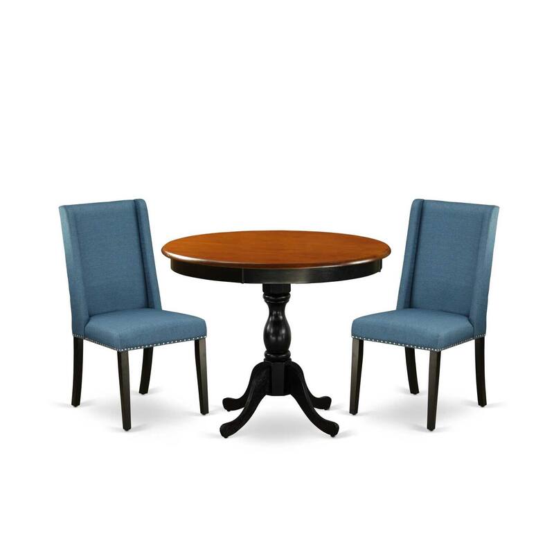 3-Piece Black and Cherry Finish Solid Wood Top - Dining Room Set with High Back - Seats-4