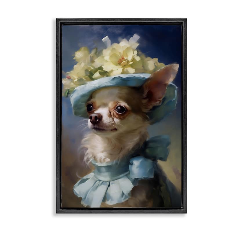 Stupell Dog with Fashionable Hat Framed Floater Canvas Wall Art Design By Wumples - 17 x 25 - Black