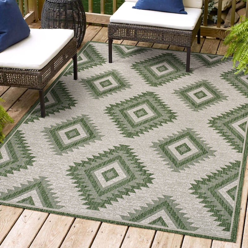 JONATHAN Y Aimee Geometric Moroccan Diamond Black/Cream Indoor/Outdoor Area Rug