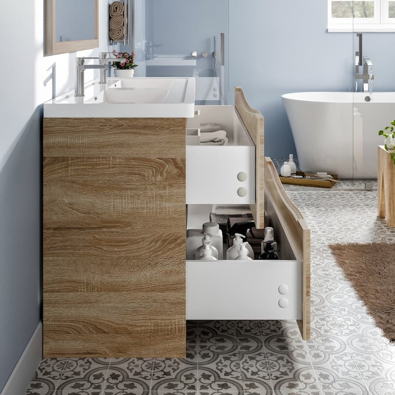 Eviva Smile 48" White Oak DS Bath Vanity with Integrated Acrylic Top
