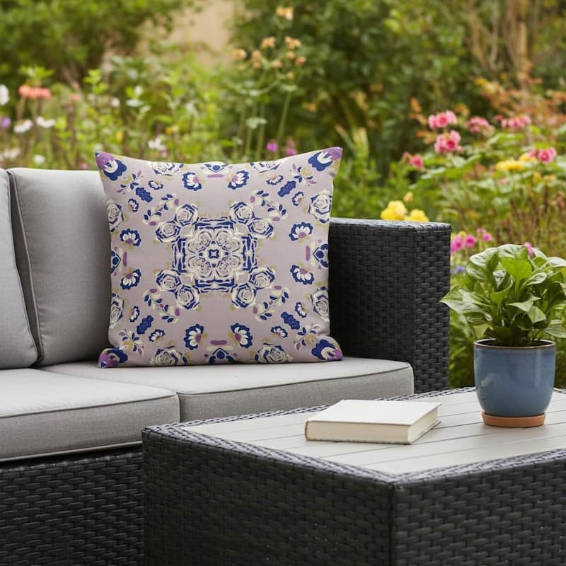 HomeRoots Set of Two 16" X 16" Blue and Purple Blown Seam Floral Indoor Outdoor Throw Pillow - 16.00' X '16.00' X '5.00 - Blue/Purple - 16.00' X '16.00' X '5.00