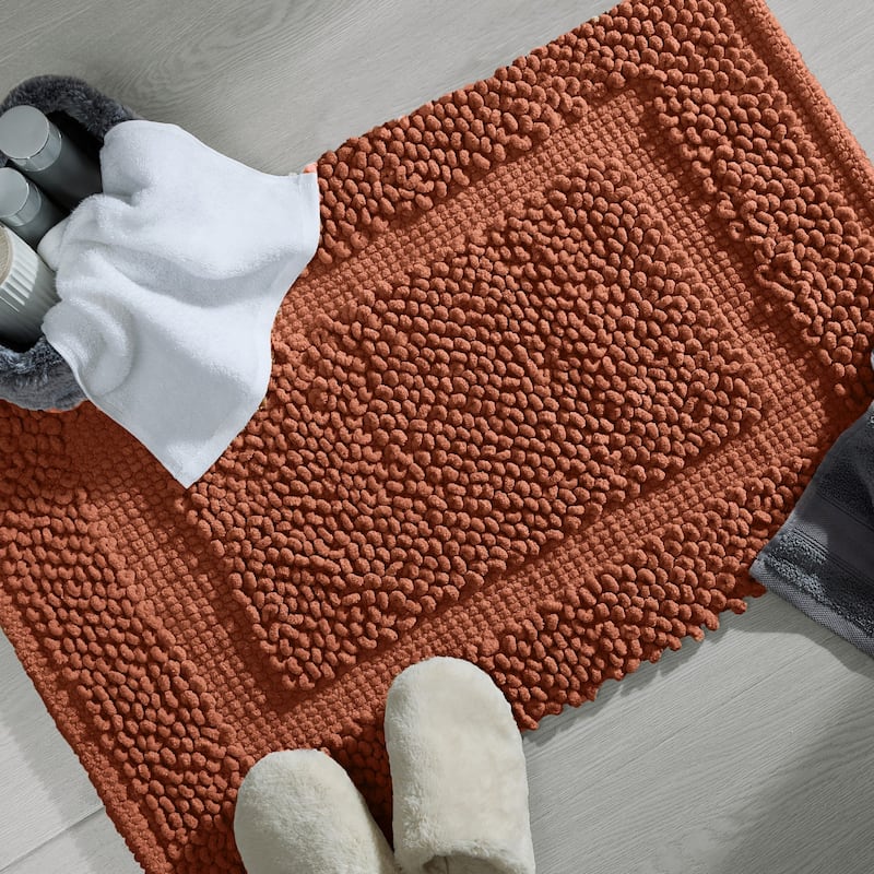 Sophie Border Ultra-plush Chenille Non-Slip Cotton Bath Mat (Set of 2)