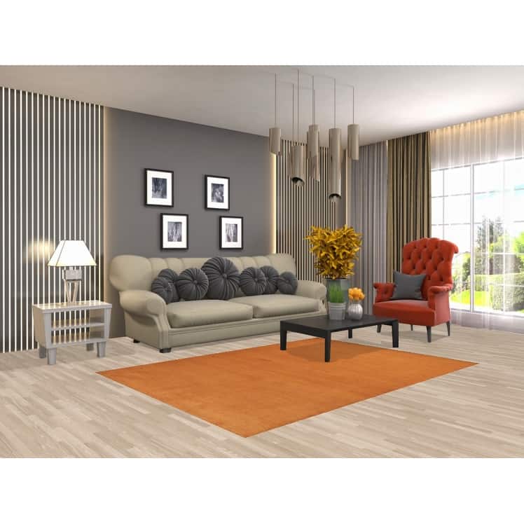 Solid Orange Gabbeh Oriental Area Rug Handmade Wool Carpet - 4'10" x 6'9"