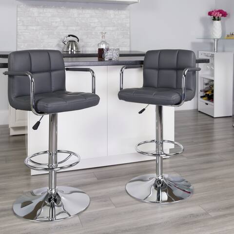 Quilted Vinyl Adjustable Height Barstool with Arms and Chrome Base - 20"W x 18"D x 36.75" - 45.25"H