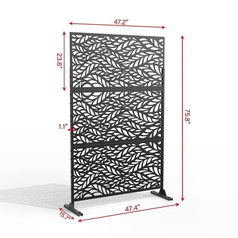 Free Standing Flowleaf Black Decorative Outdoor Privacy Screen, 47" L x 76" H