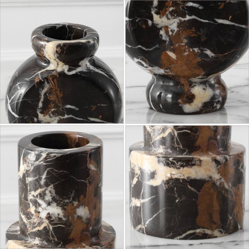SAFAVIEH Home Reign 7-inch Black/White/Rust Marble Vase Set of 2