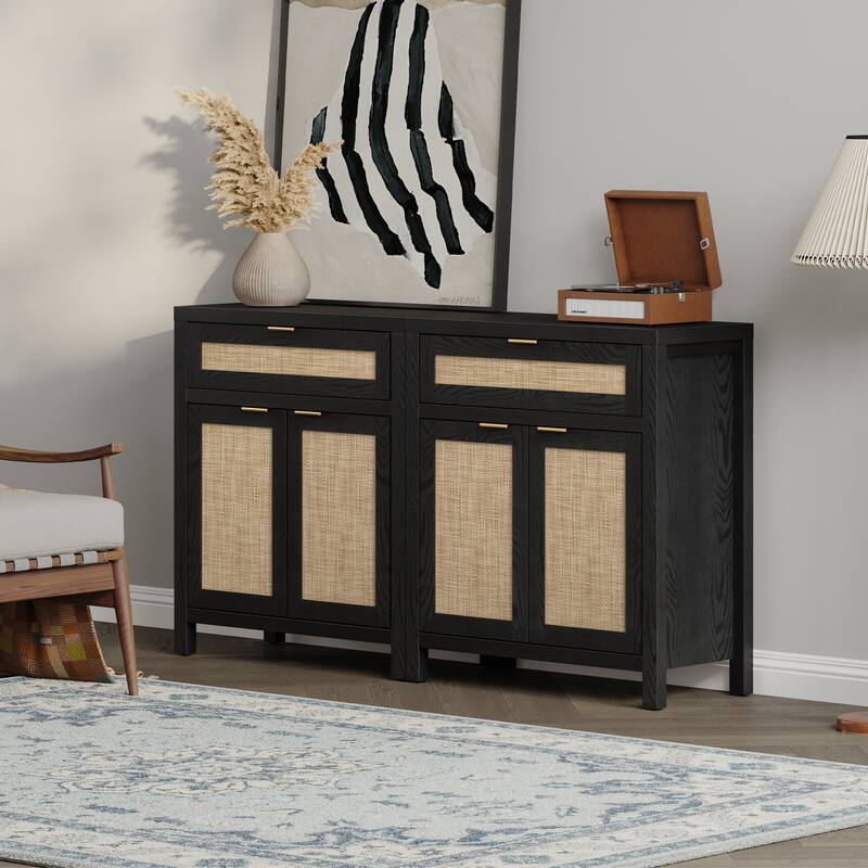 SICOTAS Farmhouse Sideboard Buffet Cabinet Set of 2 with Drawer - N/A - Black