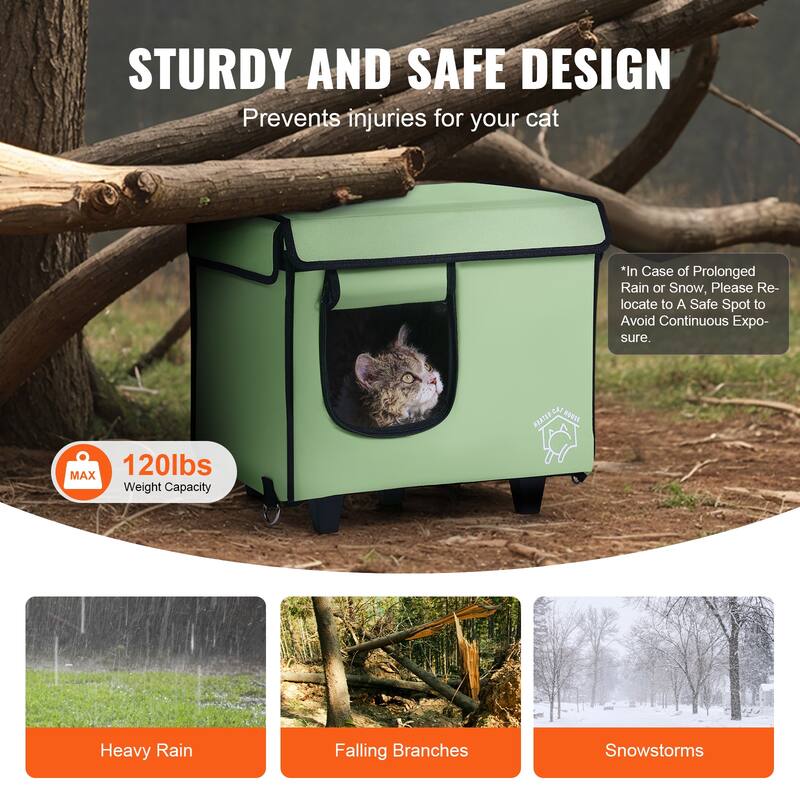 Elevated Heated Cat House, Cuboid Kitty Shelter with Adjustable Temperature and Timer for Winter to Stay Warm and Cozy