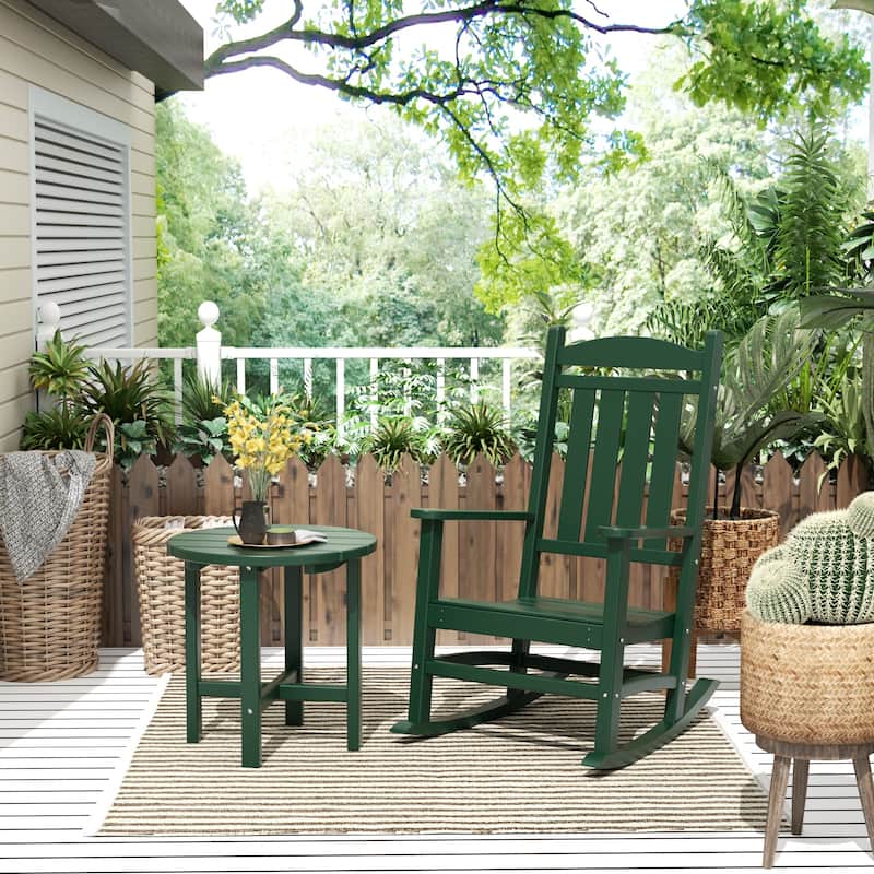 Laguna Hdpe All Weather Outdoor Patio Rocking Chair With Side Table (2-Piece Set) - Dark Green