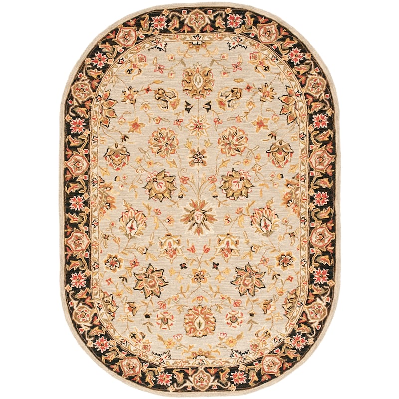 SAFAVIEH, Handmade Chelsea Maialen French Country Wool Rug - 7'6" x 9'6" Oval - Light Blue/Black