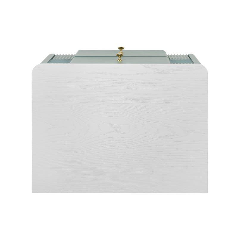 Modern Nightstand with 2 Storage Drawer, Fluted Bedside Table with Golden Metal Handles and Legs
