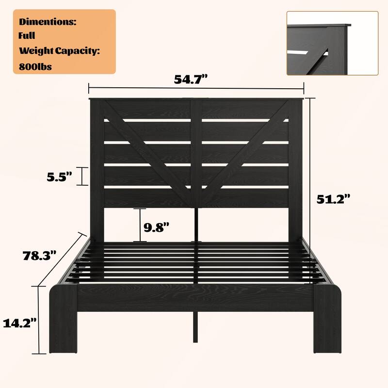 Wood Platform Bed Frame with Large Under Bed Storage