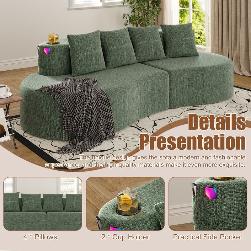 Chenille Upholstered Curved 3 Seat Minimalist Compressed Modular Sectional Sofa