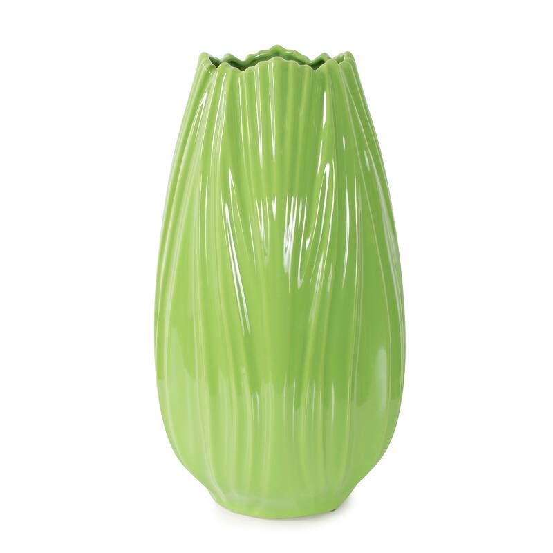 Allan Andrews Contemporary Glossy Green Curved Detailed Ceramic Vase