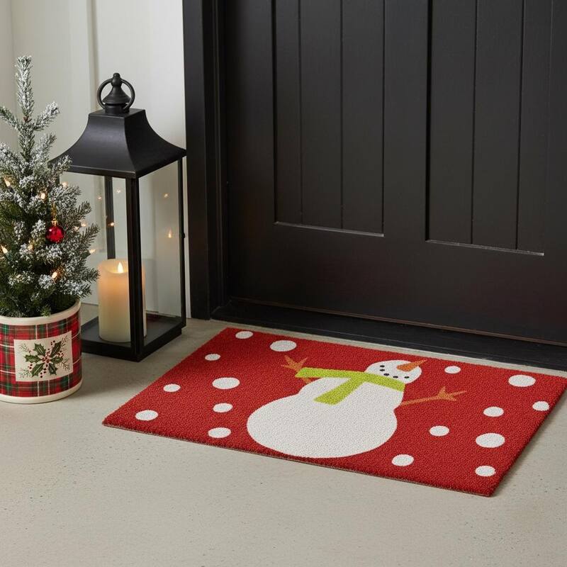 HomeRoots 17" X 29" Red And Christmas Snowman Outdoor Coir Door Mat - 17.00' X '29.00 - 17.00' X '29.00