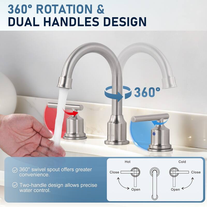 WOWOW 8 in. Widespread Double-Handle Bathroom Faucet with Drain Kit