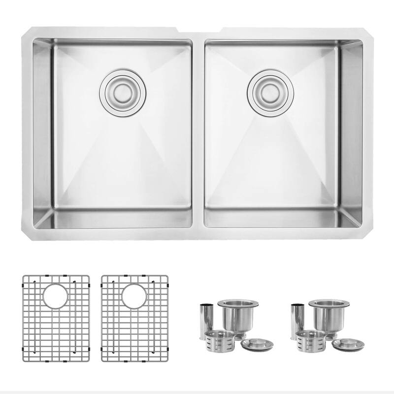 Undermount 30" Double-Bowl Stainless Steel Kitchen Sink S-304XG - 30" x 18" x 10"