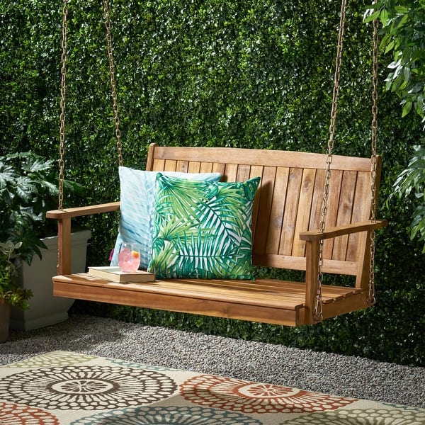 slide 2 of 28, Tambora Outdoor Acacia Porch Swing by Christopher Knight Home Teak Finish