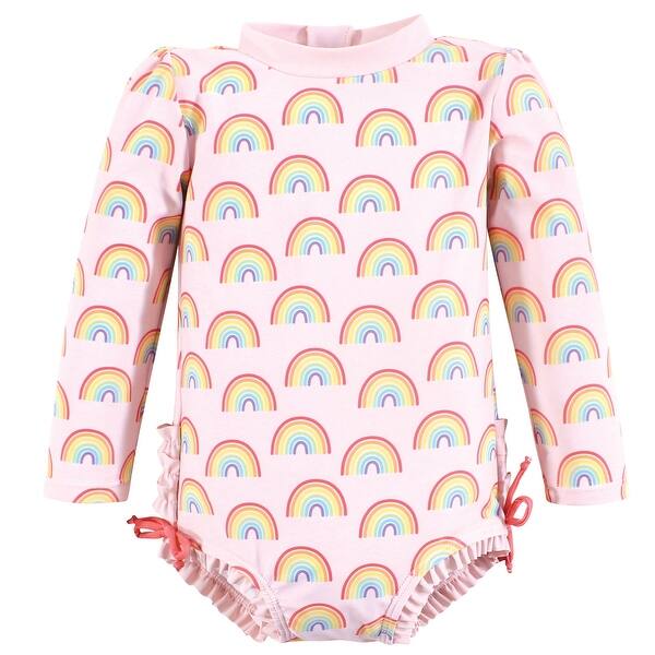 slide 1 of 1, Hudson Baby Girls Rashguard Toddler Swimsuit, Classic Rainbow 2T - Classic Rainbow Toddler
