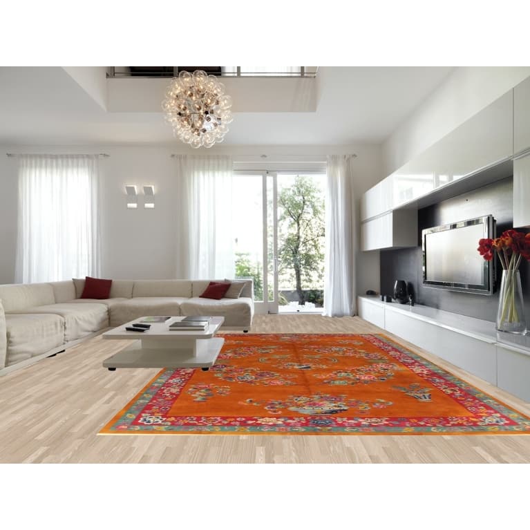 Vegetable Dye Art Deco Nichols Chinese Vintage Large Wool Carpet - 10'10" x 17'6"