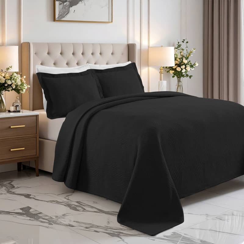Superior Cascade Cotton Decorative Bedspread Set - Black - Twin
