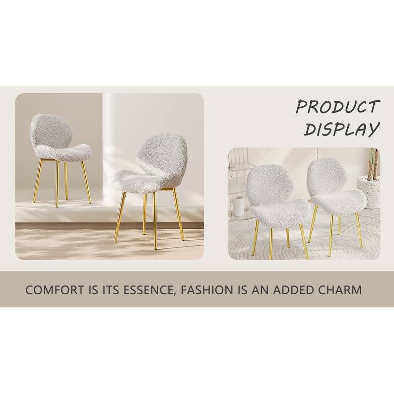 Teddy Velvet Dining Chairs Set of 2, Upholstered Armless Side Chair with Shell Backrest, Accent Chairs with Metal Legs