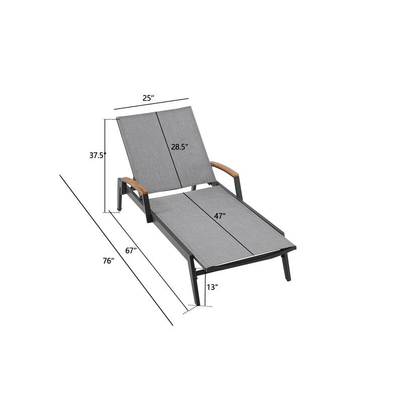 Outdoor Lounge Chairs with Adjustable Backrests and Teak Armrests