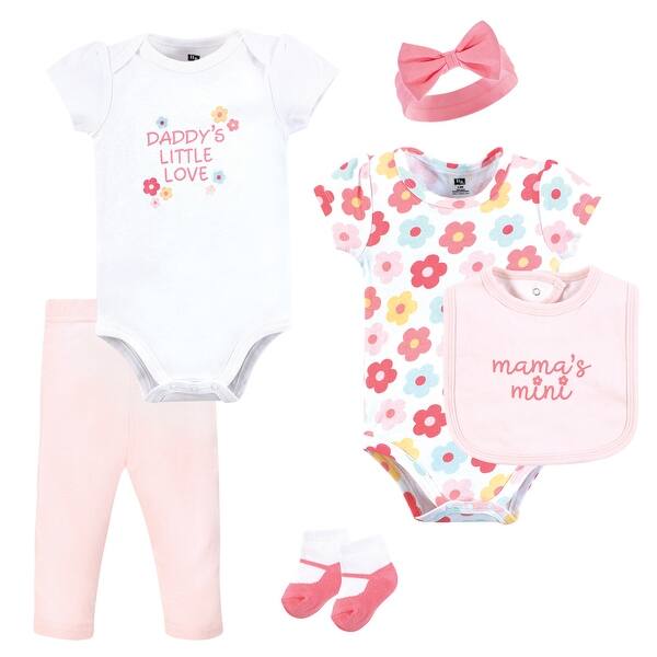 slide 1 of 1, Hudson Baby Infant Girl Cotton Layette Set, Cheerful Flower 0-3 Months - Cheerful Flower