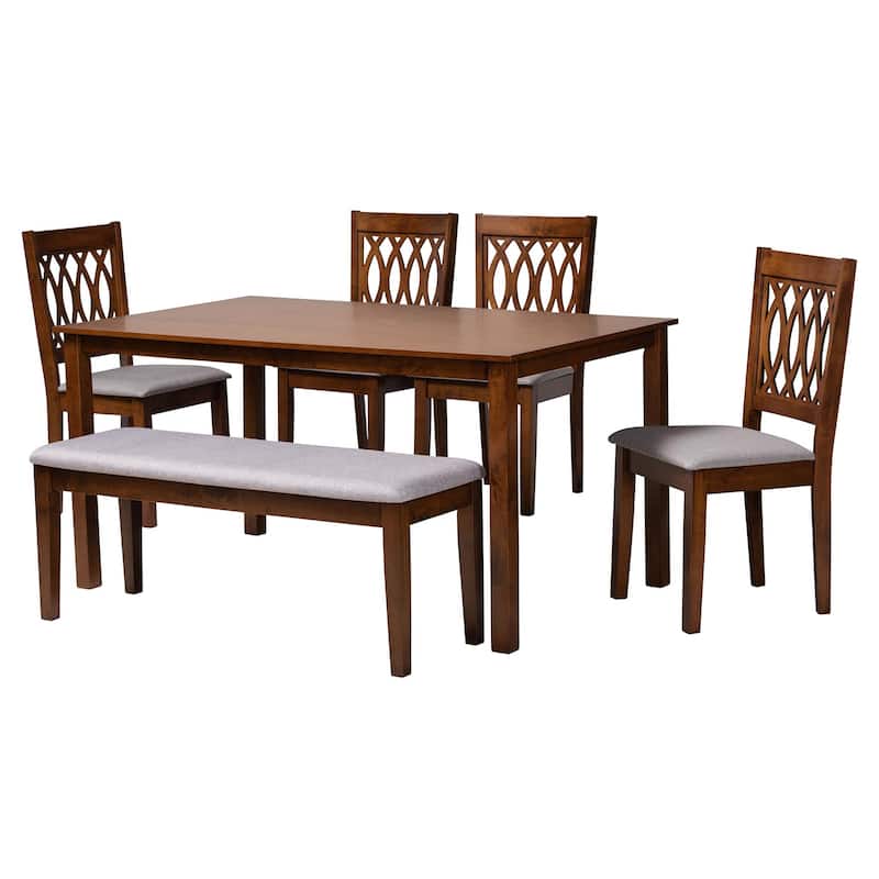 Florencia Modern styled Fabric Upholstered and Brown Finished Wood Dining Set - Grey, Walnut Brown - 6-Piece
